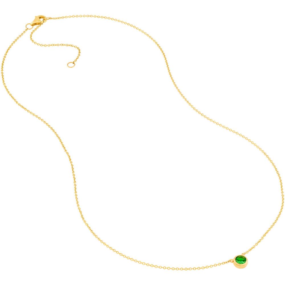 Olas d'Oro - 14K Yellow Gold Tsavorite Bezel Necklace with Adjustable Extender - 0.29 Carat Total Tsavorite Weight