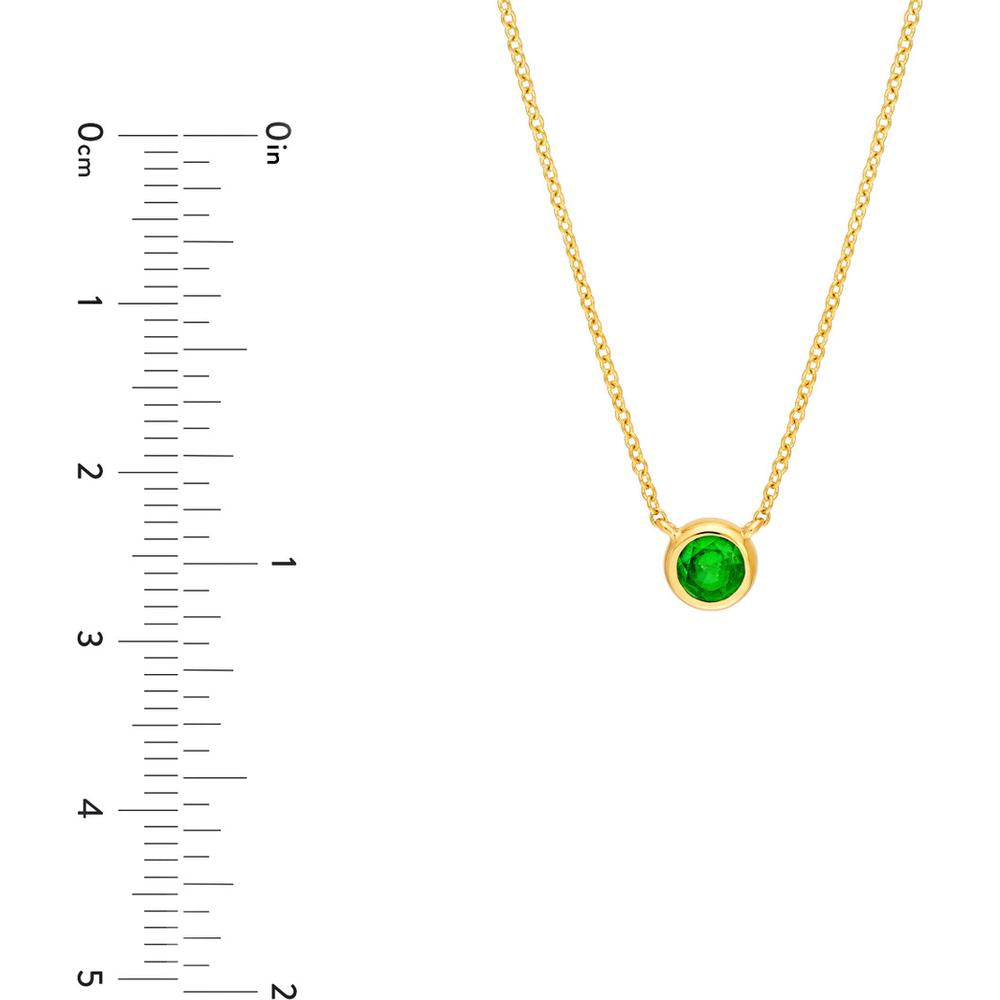 Olas d'Oro - 14K Yellow Gold Tsavorite Bezel Necklace with Adjustable Extender - 0.29 Carat Total Tsavorite Weight