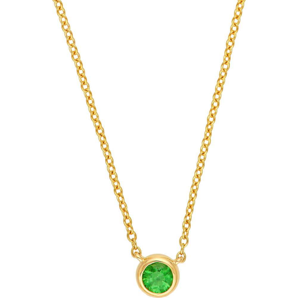 Olas d'Oro - 14K Yellow Gold Tsavorite Bezel Pendant Necklace - 0.13 Carat Total Tsavorite Weight