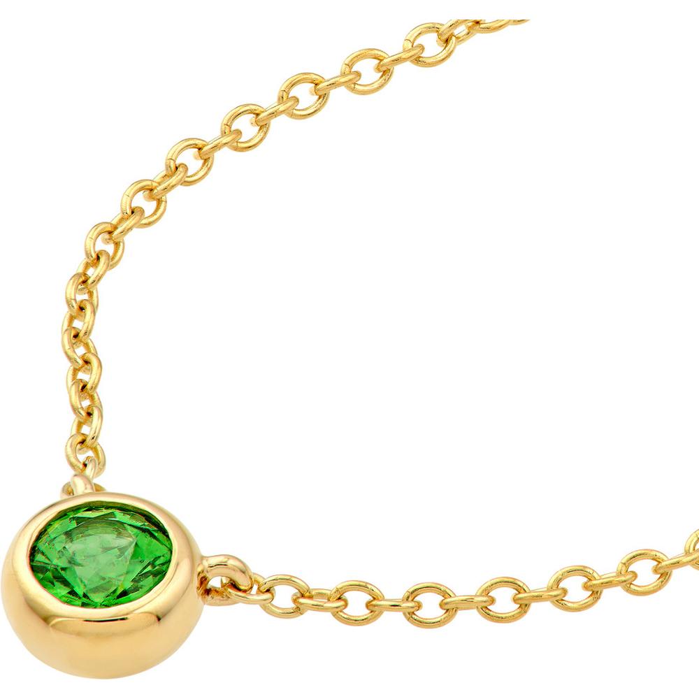 Olas d'Oro - 14K Yellow Gold Tsavorite Bezel Pendant Necklace - 0.13 Carat Total Tsavorite Weight