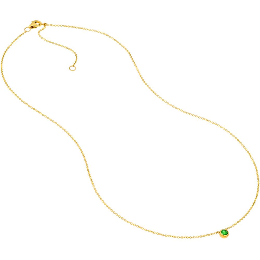 Olas d'Oro - 14K Yellow Gold Tsavorite Bezel Pendant Necklace - 0.13 Carat Total Tsavorite Weight