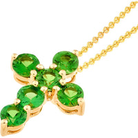 Olas d'Oro - 14K Yellow Gold Tsavorite Cross Pendant - 0.78 Carat Total Gem Weight