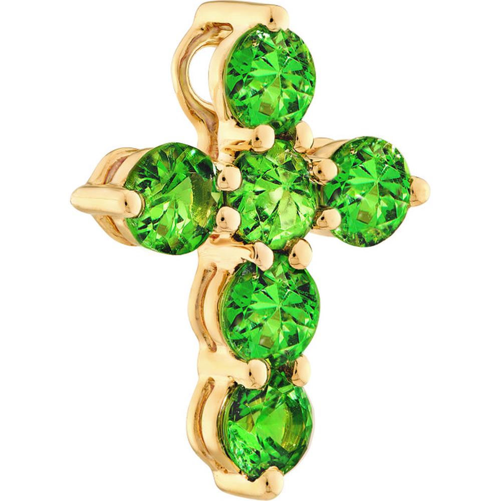 Olas d'Oro - 14K Yellow Gold Tsavorite Cross Pendant - 0.78 Carat Total Gem Weight