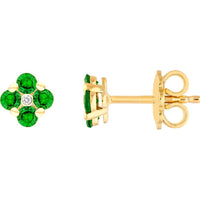 Olas d'Oro - 14K Yellow Gold Tsavorite Garnet Flower Stud Earrings with Diamond Center - 0.54 Carat Total Garnet Weight, 0.01 Carat Total Diamond Weight