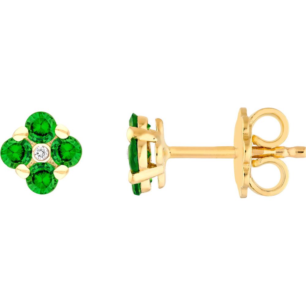 Olas d'Oro - 14K Yellow Gold Tsavorite Garnet Flower Stud Earrings with Diamond Center - 0.54 Carat Total Garnet Weight, 0.01 Carat Total Diamond Weight