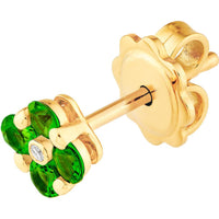 Olas d'Oro - 14K Yellow Gold Tsavorite Garnet Flower Stud Earrings with Diamond Center - 0.54 Carat Total Garnet Weight, 0.01 Carat Total Diamond Weight