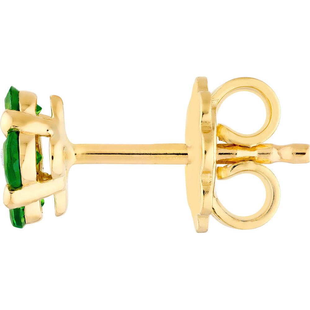 Olas d'Oro - 14K Yellow Gold Tsavorite Garnet Flower Stud Earrings with Diamond Center - 0.54 Carat Total Garnet Weight, 0.01 Carat Total Diamond Weight