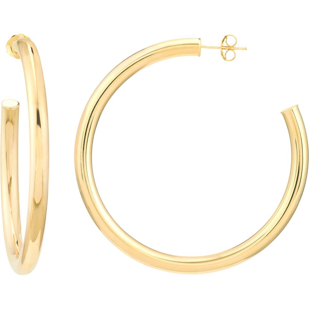 Olas d'Oro - 14K Yellow Gold Tube Hoop Earrings - 50mm x 4mm
