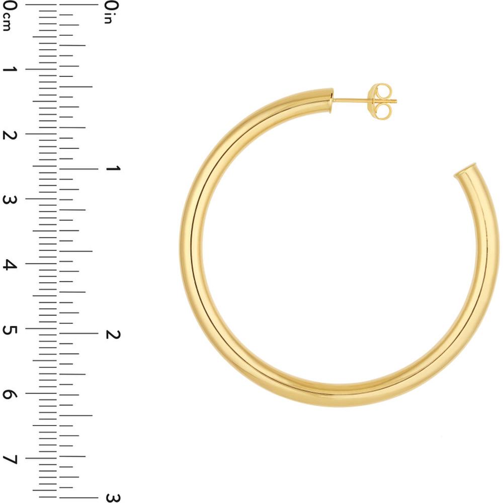 Olas d'Oro - 14K Yellow Gold Tube Hoop Earrings - 50mm x 4mm