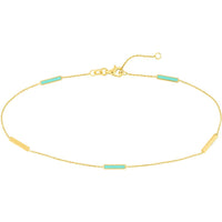 Olas d'Oro - 14K Yellow Gold Turquoise Enamel Alternating Bar Adjustable Anklet
