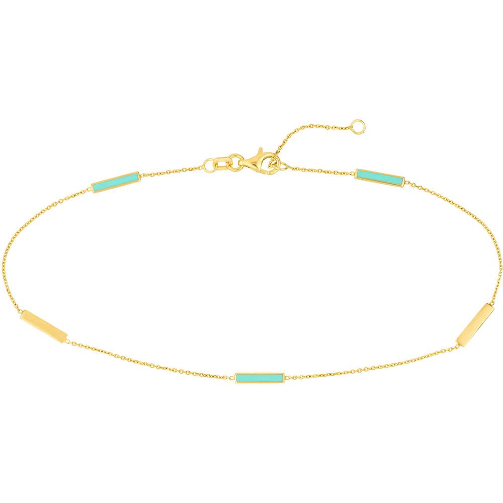Olas d'Oro - 14K Yellow Gold Turquoise Enamel Alternating Bar Adjustable Anklet
