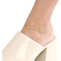 Olas d'Oro - 14K Yellow Gold Turquoise Enamel Alternating Bar Adjustable Anklet