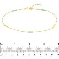 Olas d'Oro - 14K Yellow Gold Turquoise Enamel Alternating Bar Adjustable Anklet