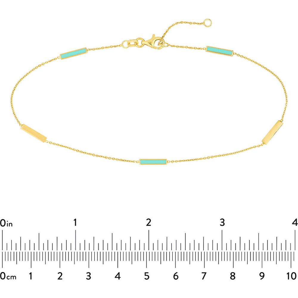 Olas d'Oro - 14K Yellow Gold Turquoise Enamel Alternating Bar Adjustable Anklet