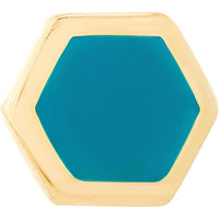 Olas d'Oro - 14K Yellow Gold Turquoise Enamel Hexagon Stud Earrings - 1.07 Grams Total Weight