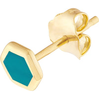 Olas d'Oro - 14K Yellow Gold Turquoise Enamel Hexagon Stud Earrings - 1.07 Grams Total Weight