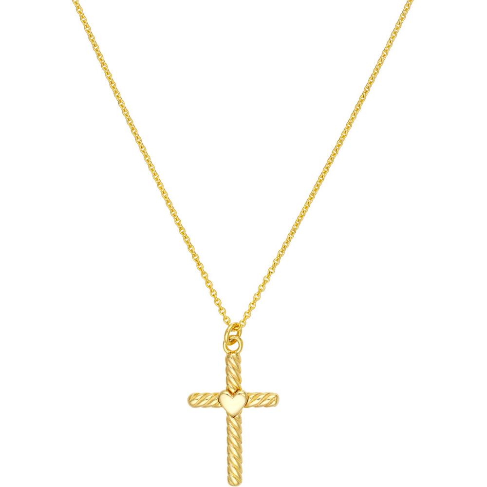 Olas d'Oro - 14K Yellow Gold Twist Cross Heart Necklace - Adjustable 16-18 Inches, 3.97 Grams
