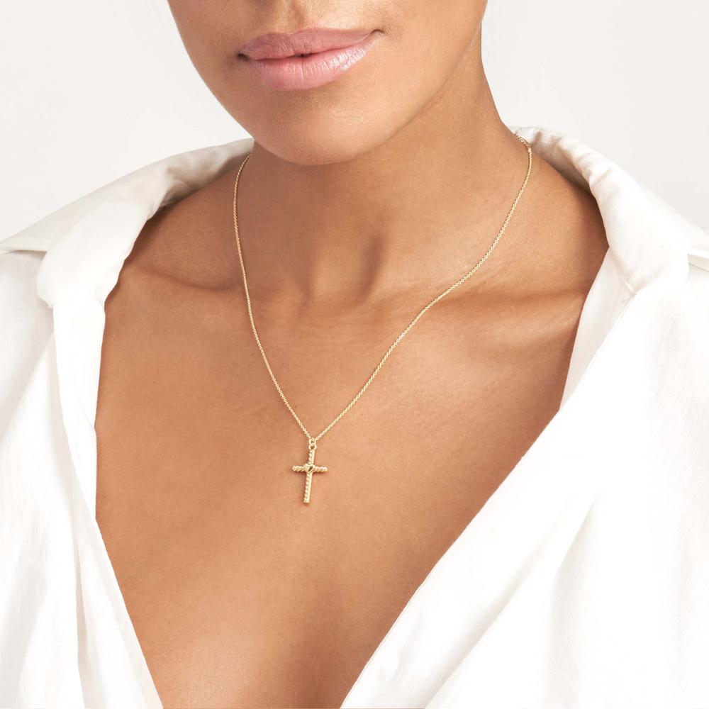Olas d'Oro - 14K Yellow Gold Twist Cross Heart Necklace - Adjustable 16-18 Inches, 3.97 Grams