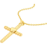 Olas d'Oro - 14K Yellow Gold Twist Cross Heart Necklace - Adjustable 16-18 Inches, 3.97 Grams