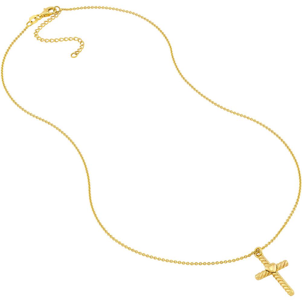 Olas d'Oro - 14K Yellow Gold Twist Cross Heart Necklace - Adjustable 16-18 Inches, 3.97 Grams