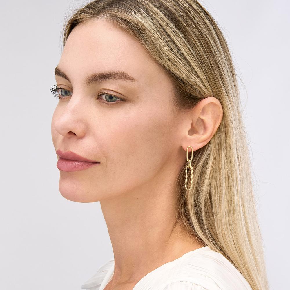 Olas d'Oro - 14K Yellow Gold Twist Paper Clip Link Dangle Earrings