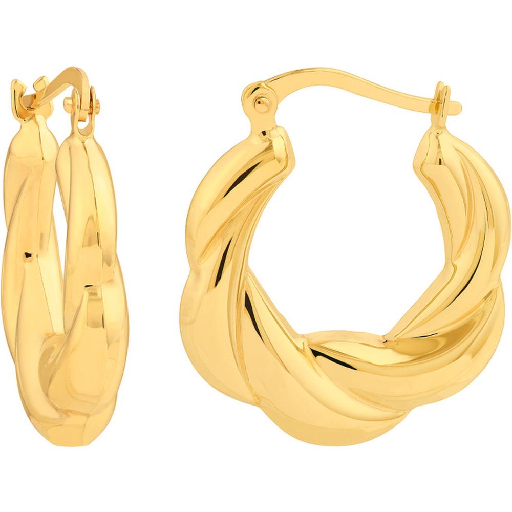 Olas d'Oro - 14K Yellow Gold Twisted Round Hoop Earrings - 2.40 Grams Total Weight
