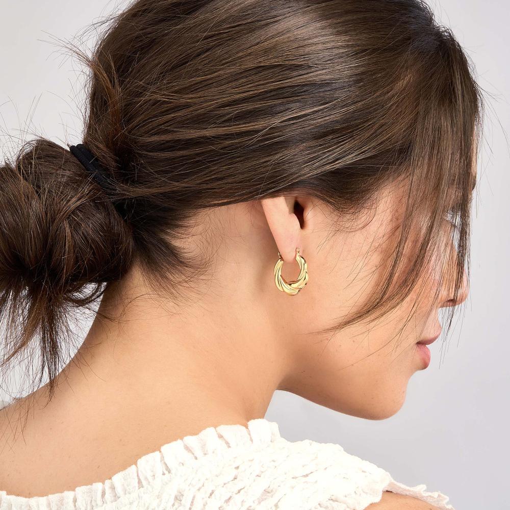 Olas d'Oro - 14K Yellow Gold Twisted Round Hoop Earrings - 2.40 Grams Total Weight