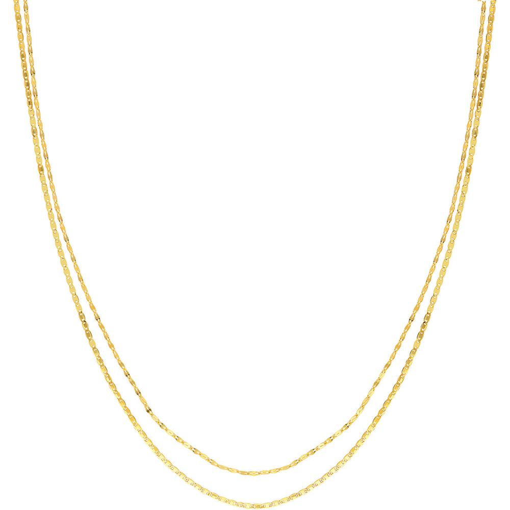 Olas d'Oro - 14K Yellow Gold Valentino and Hammered Forzentina Layered Chain Bracelet - Adjustable 7.50" Length