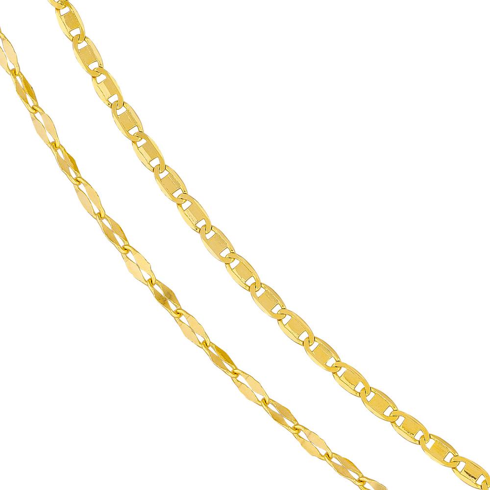 Olas d'Oro - 14K Yellow Gold Valentino and Hammered Forzentina Layered Chain Bracelet - Adjustable 7.50" Length