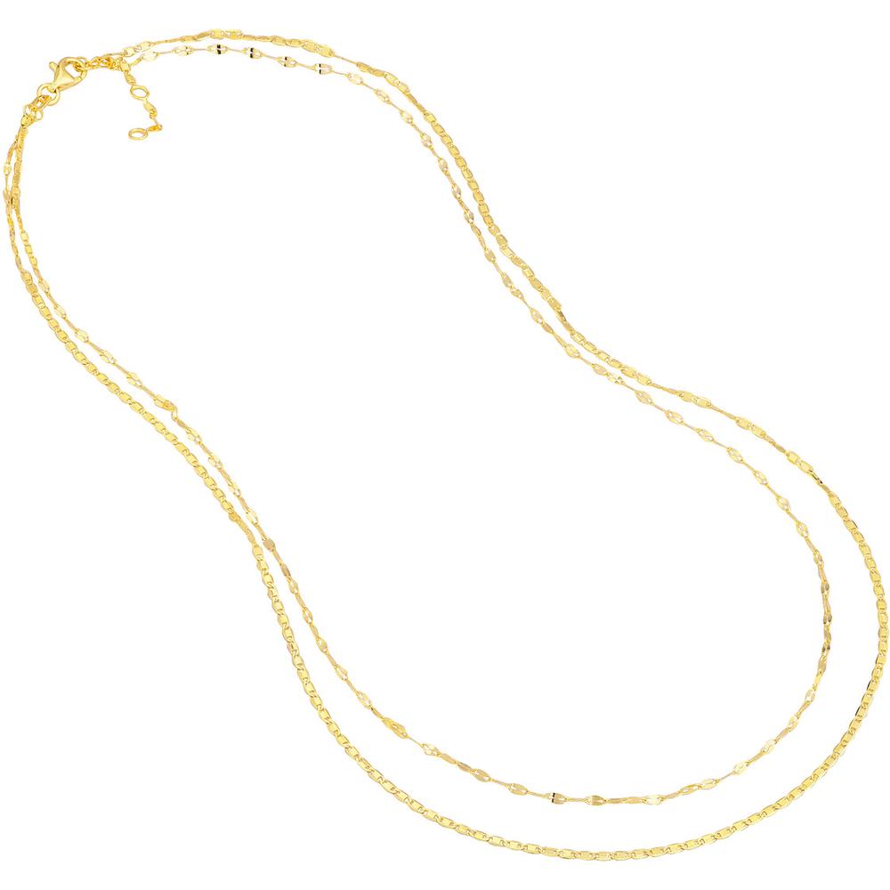 Olas d'Oro - 14K Yellow Gold Valentino and Hammered Forzentina Layered Chain Bracelet - Adjustable 7.50" Length