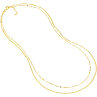 Olas d'Oro - 14K Yellow Gold Valentino & Hammered Forzentina Layered Chain Necklace - 18" Length