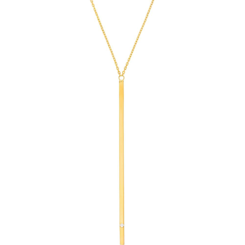 Olas d'Oro - 14K Yellow Gold Vertical Bar Necklace with 1/2pt Diamond