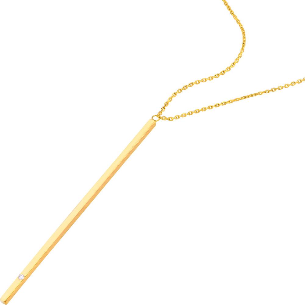 Olas d'Oro - 14K Yellow Gold Vertical Bar Necklace with 1/2pt Diamond