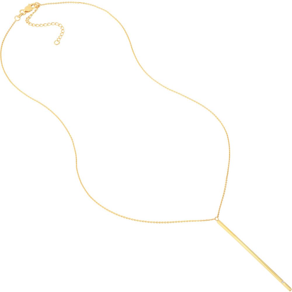 Olas d'Oro - 14K Yellow Gold Vertical Bar Necklace with 1/2pt Diamond
