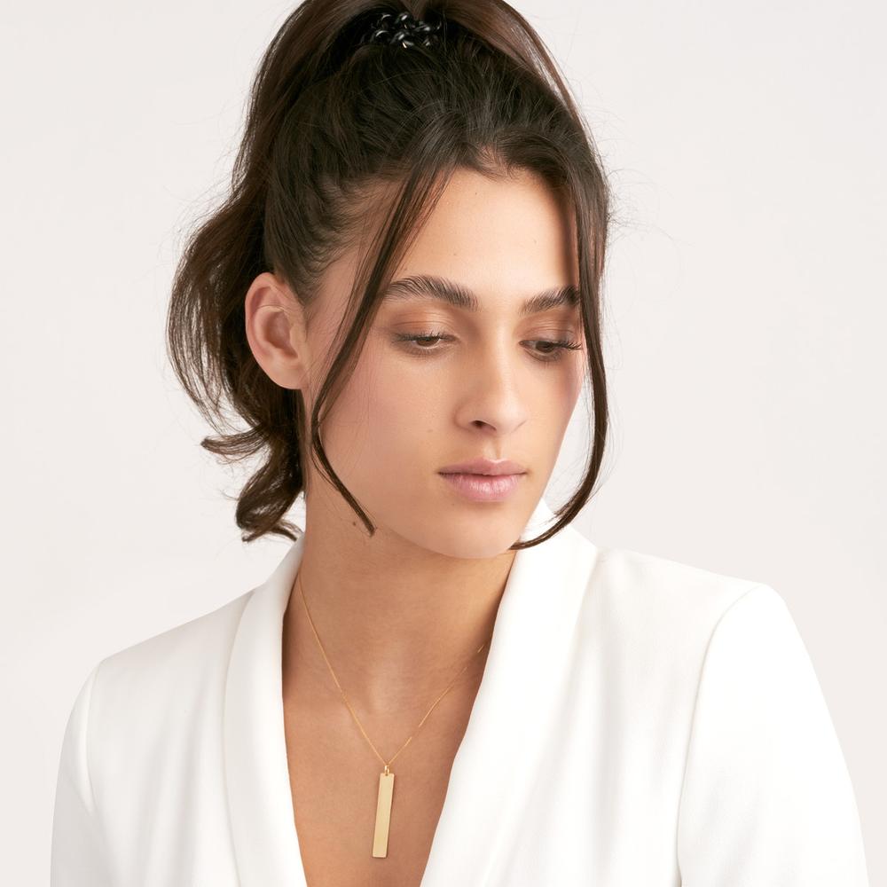 Olas d'Oro - 14K Yellow Gold Vertical Engravable Bar Adjustable Necklace