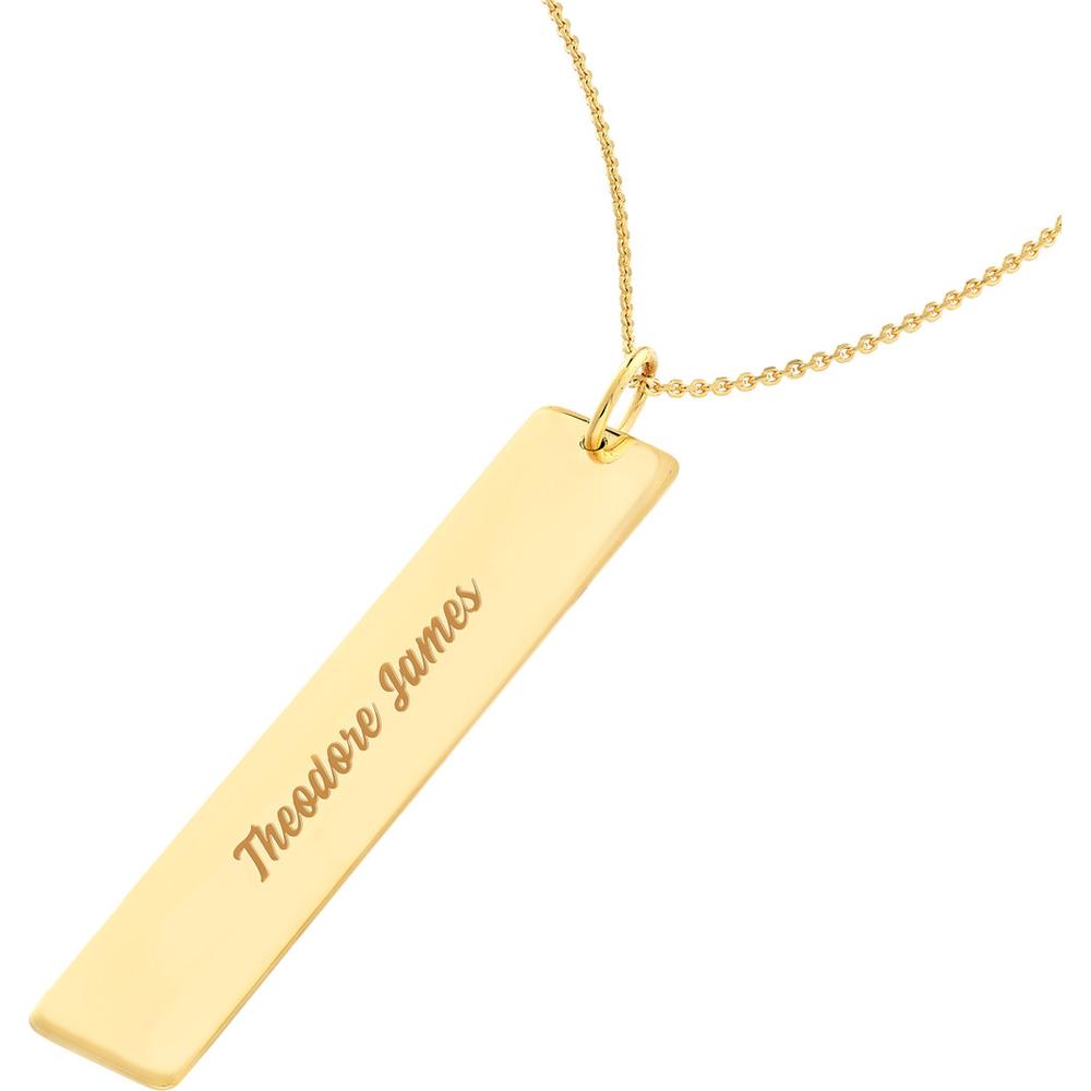 Olas d'Oro - 14K Yellow Gold Vertical Engravable Bar Adjustable Necklace