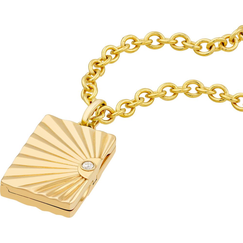 Olas d'Oro - 14K Yellow Gold Vertical Radiant Locket with 3-Point Diamond - 0.03 Carat Total Diamond Weight