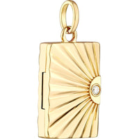 Olas d'Oro - 14K Yellow Gold Vertical Radiant Locket with 3-Point Diamond - 0.03 Carat Total Diamond Weight