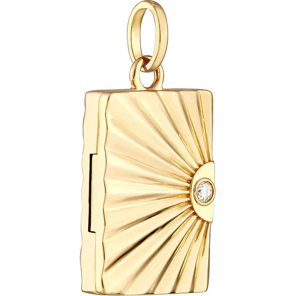 Olas d'Oro - 14K Yellow Gold Vertical Radiant Locket with 3-Point Diamond - 0.03 Carat Total Diamond Weight