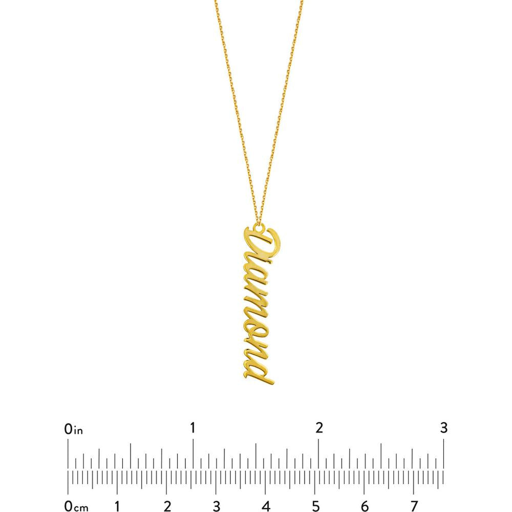 Olas d'Oro - 14K Yellow Gold Vertical Script Font Necklace with Custom Message - 2.30 Grams Weight
