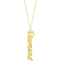 Olas d'Oro - 14K Yellow Gold Vertical Script Pendant Necklace - Customizable Message, 7mm