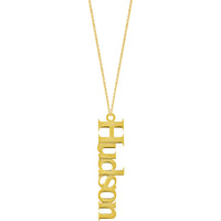Olas d'Oro - 14K Yellow Gold Vertical Typewriter Font Pendant Necklace 7mm Customizable Message
