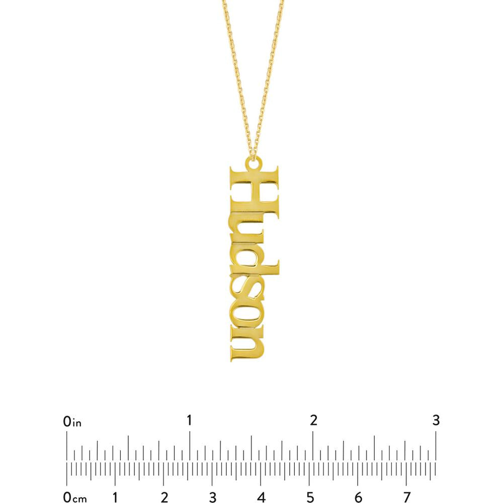 Olas d'Oro - 14K Yellow Gold Vertical Typewriter Font Pendant Necklace 7mm Customizable Message
