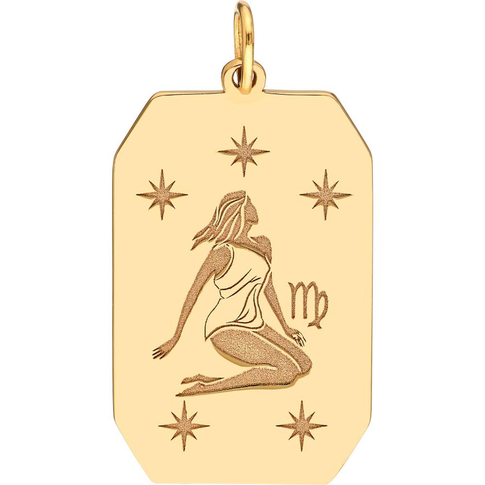 Olas d'Oro - 14K Yellow Gold Virgo Engraved Pendant - 13x20mm