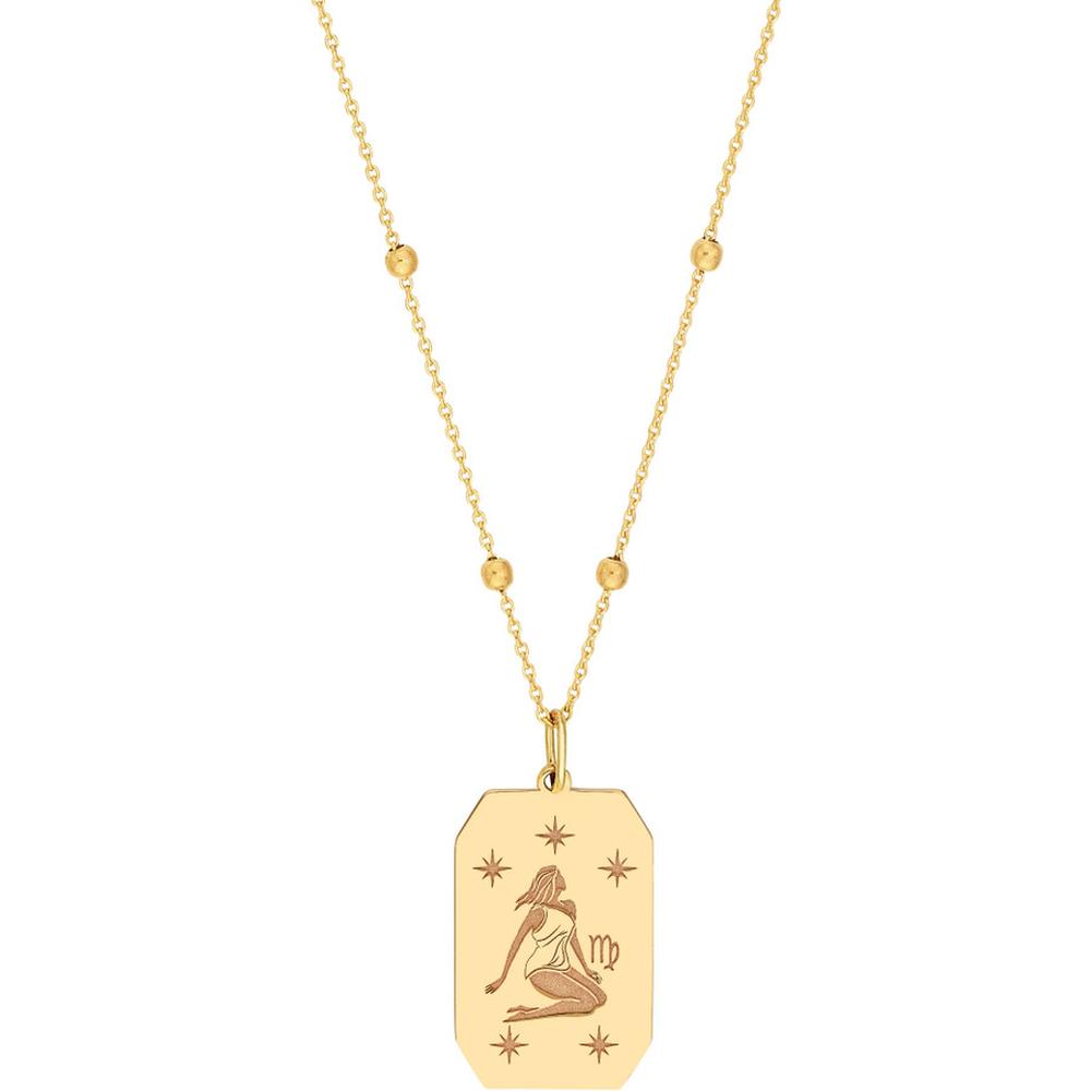 Olas d'Oro - 14K Yellow Gold Virgo Engraved Pendant - 13x20mm