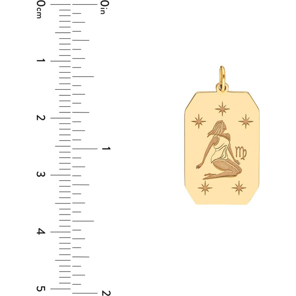 Olas d'Oro - 14K Yellow Gold Virgo Engraved Pendant - 13x20mm
