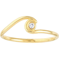 Olas d'Oro - 14K Yellow Gold Wave Ring with 3pt Diamond Solitaire - Size 8