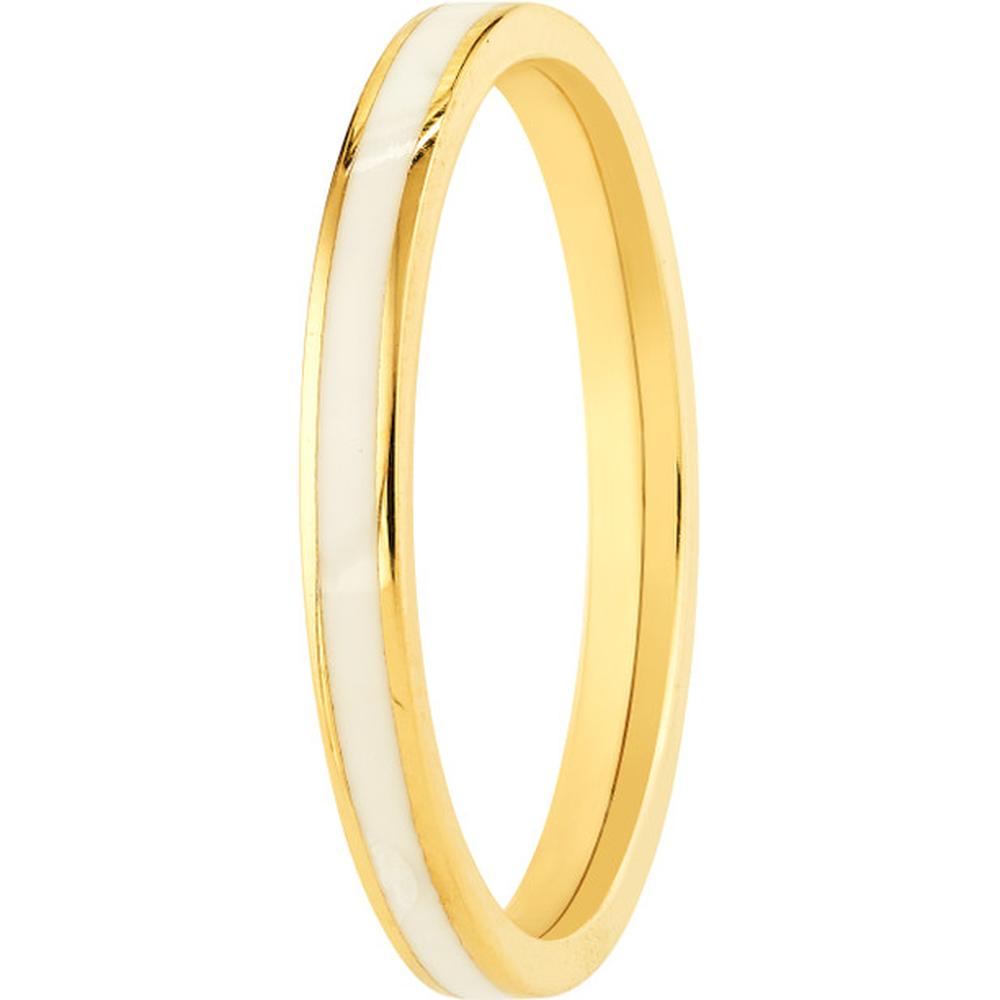 Olas d'Oro - 14K Yellow Gold White Enamel Band Ring - Size 8 - 1.80 Grams Weight