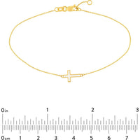 Olas d'Oro - 14K Yellow Gold White Enamel Sideways Cross Bracelet - Adjustable