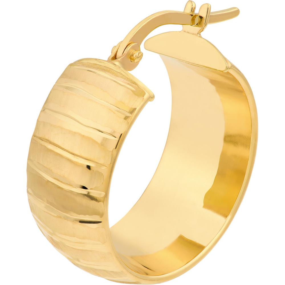 Olas d'Oro - 14K Yellow Gold Wide Textured Round Hoop Earrings - 2.86 Grams Total Weight